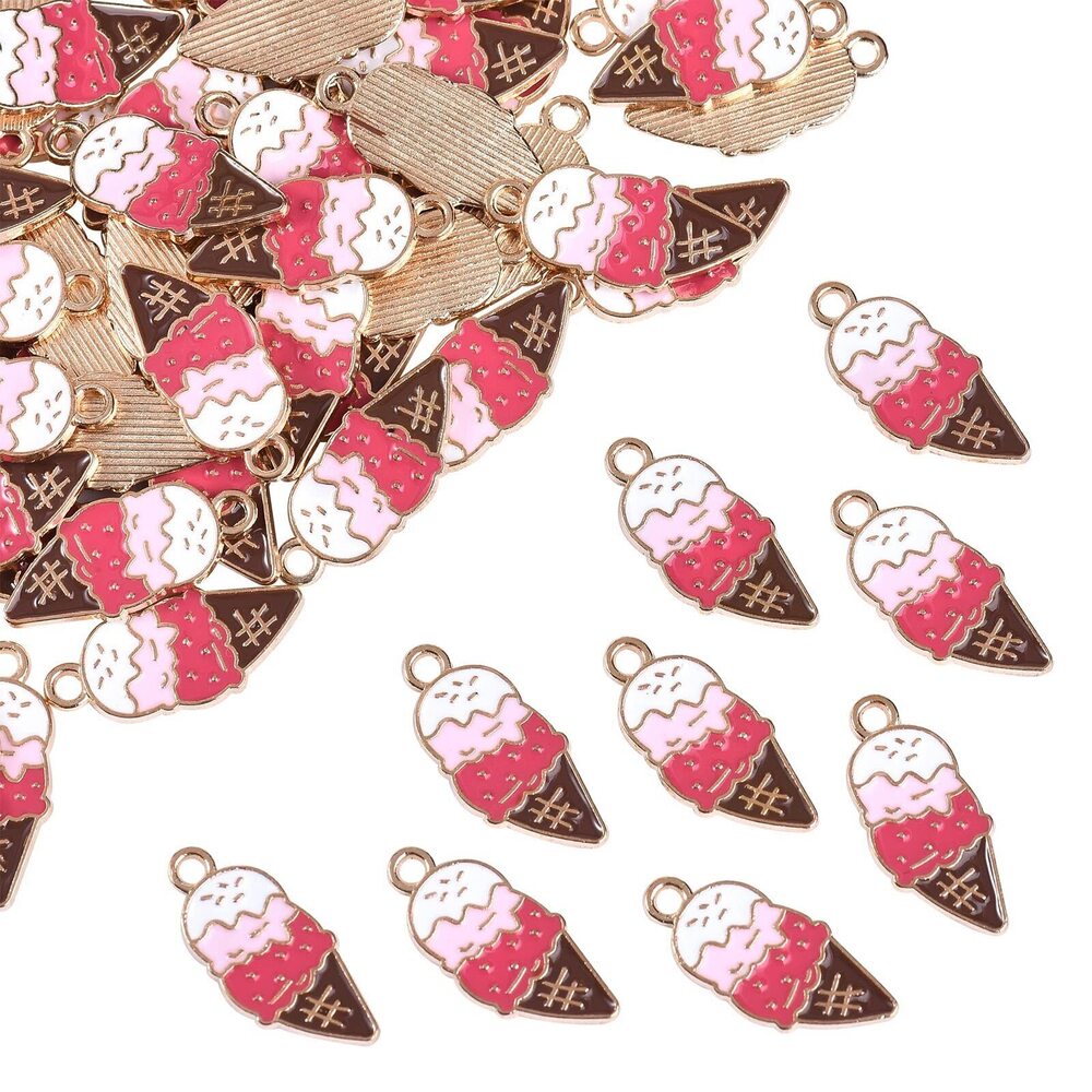 1561 100 Pcs Ice Cream Cone Charms Enamel Dessert Mini Pendants Beginners